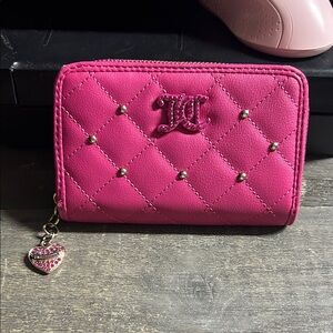 Juicy Couture Pink Quilted Wallet with Heart Zipper Pull